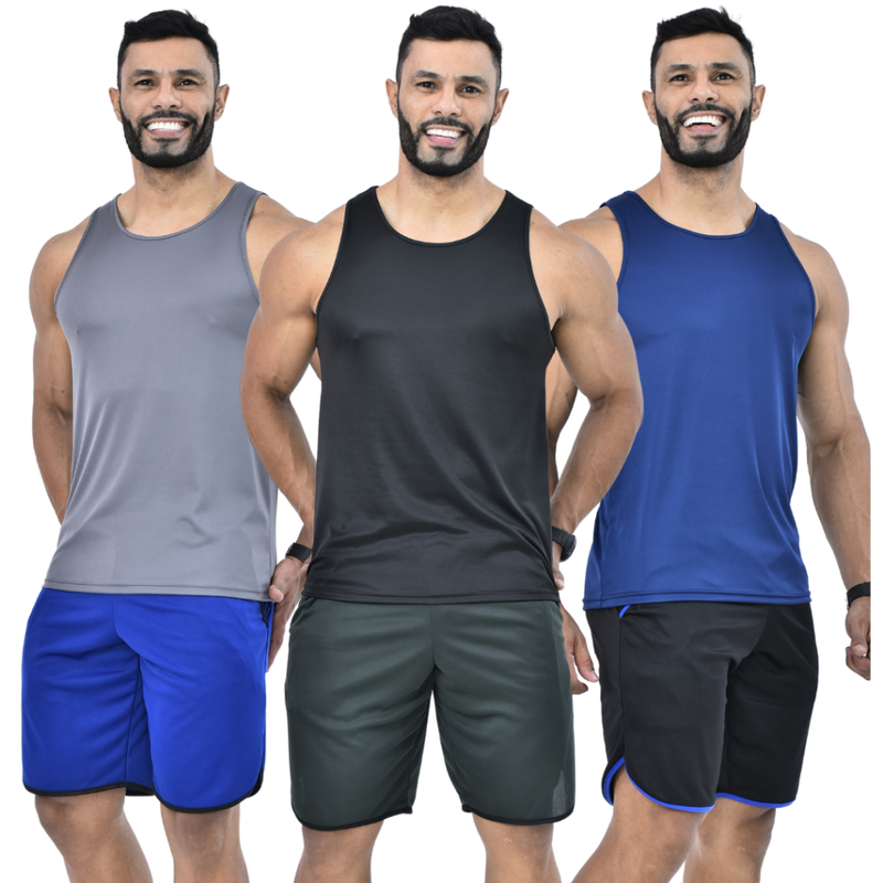 Kit 3 Regatas Masculinas Dry para Academia e Treino Camiseta Sem Manga Fitness Premium