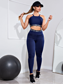Conjunto Fitness Calça Legging Cintura Alta e Cropped Alcinha com Elásticos Racy para Treinar