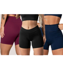 KIT 3 Shorts feminino academia liso Bermudinha malhar cintura alta