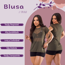 Blusa Feminina De Tule Transparente Academia Fitness Camisão Fitness Treino