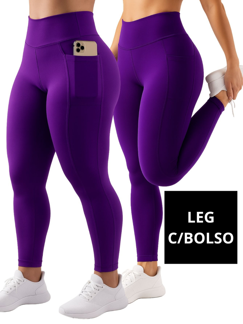 Calça Legging Feminina com Bolso Lateral Zero Transparência Cintura Alta