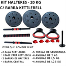 Kit Treino Funcional 10/15/20kg Halteres Barra Supino Kettlebell Preto/ acessorios