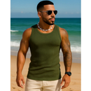 Kit 3 Regatas Masculinas Caneladas Slim em Algodão Americano, Para Treino e Praia