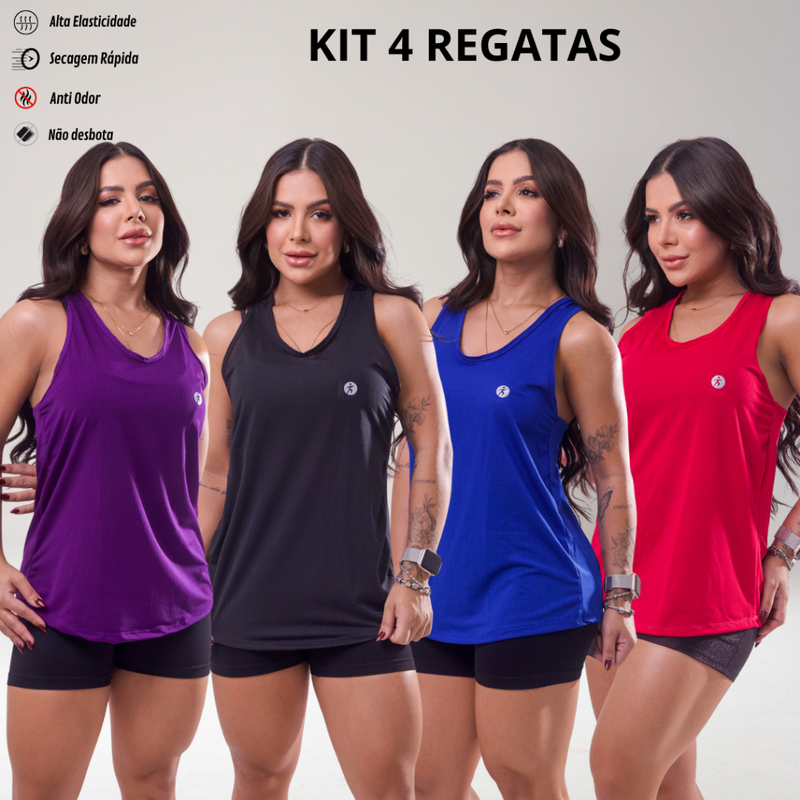 KIT 4 Regata Dry Fit Feminina Academia Costas Nadador Esportiva Lisa Treino Fitness Leve Treino Mais UNIDADE