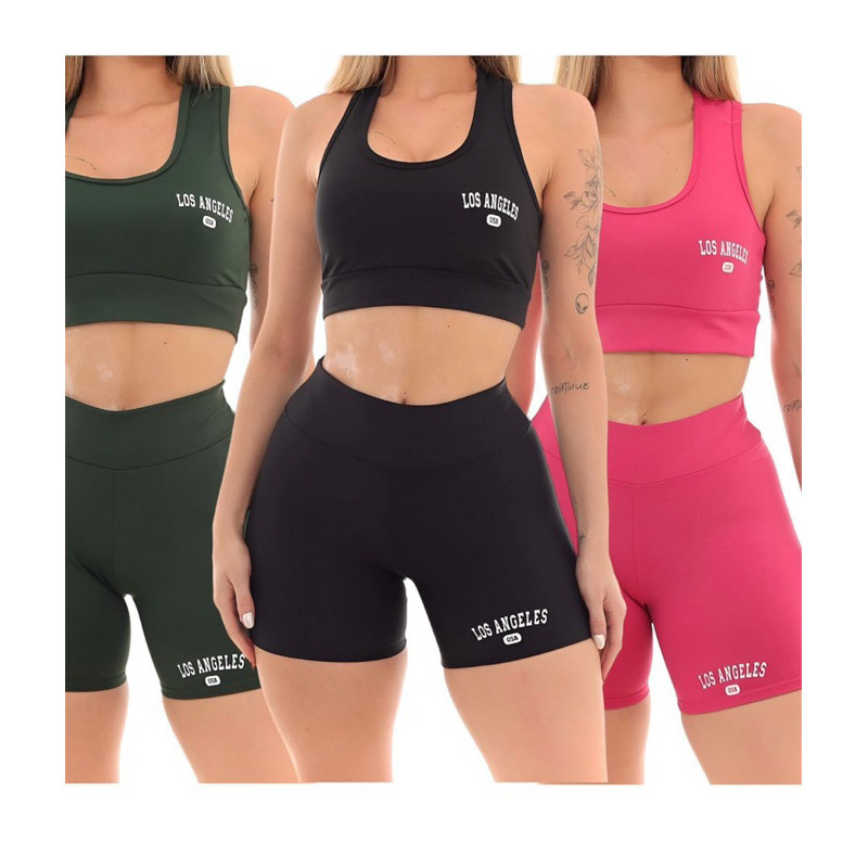 kit 3 Conjuntos Top e Shorts Feminino Los Angeles